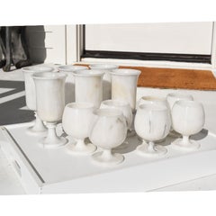 Vintage Italian Post Modern Carrara Marble Goblets or Wine Glasses, Set of 13