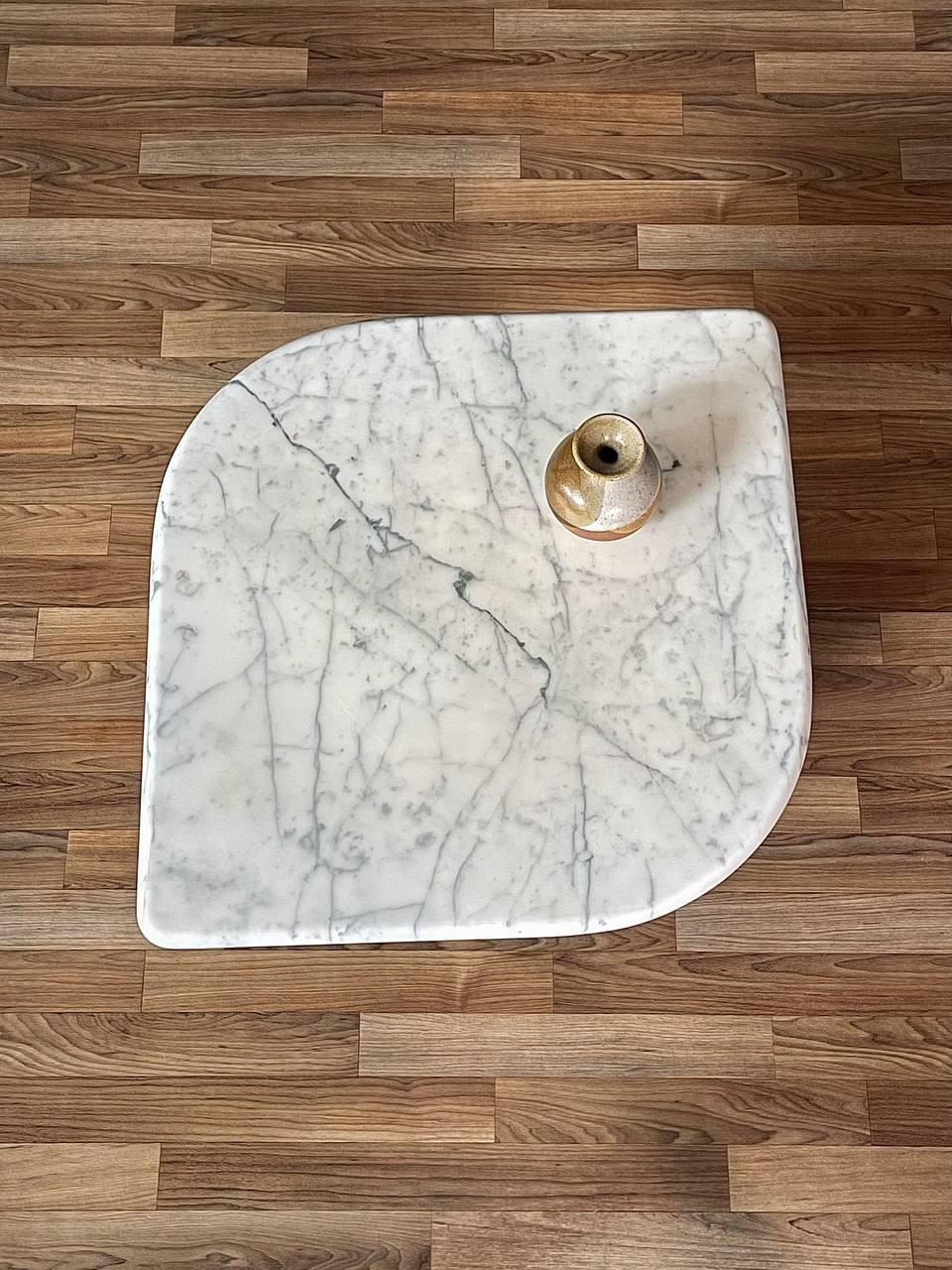 Carrara Marble Vintage Italian Post Modern Carrara “Tear Drop” Side Table For Sale
