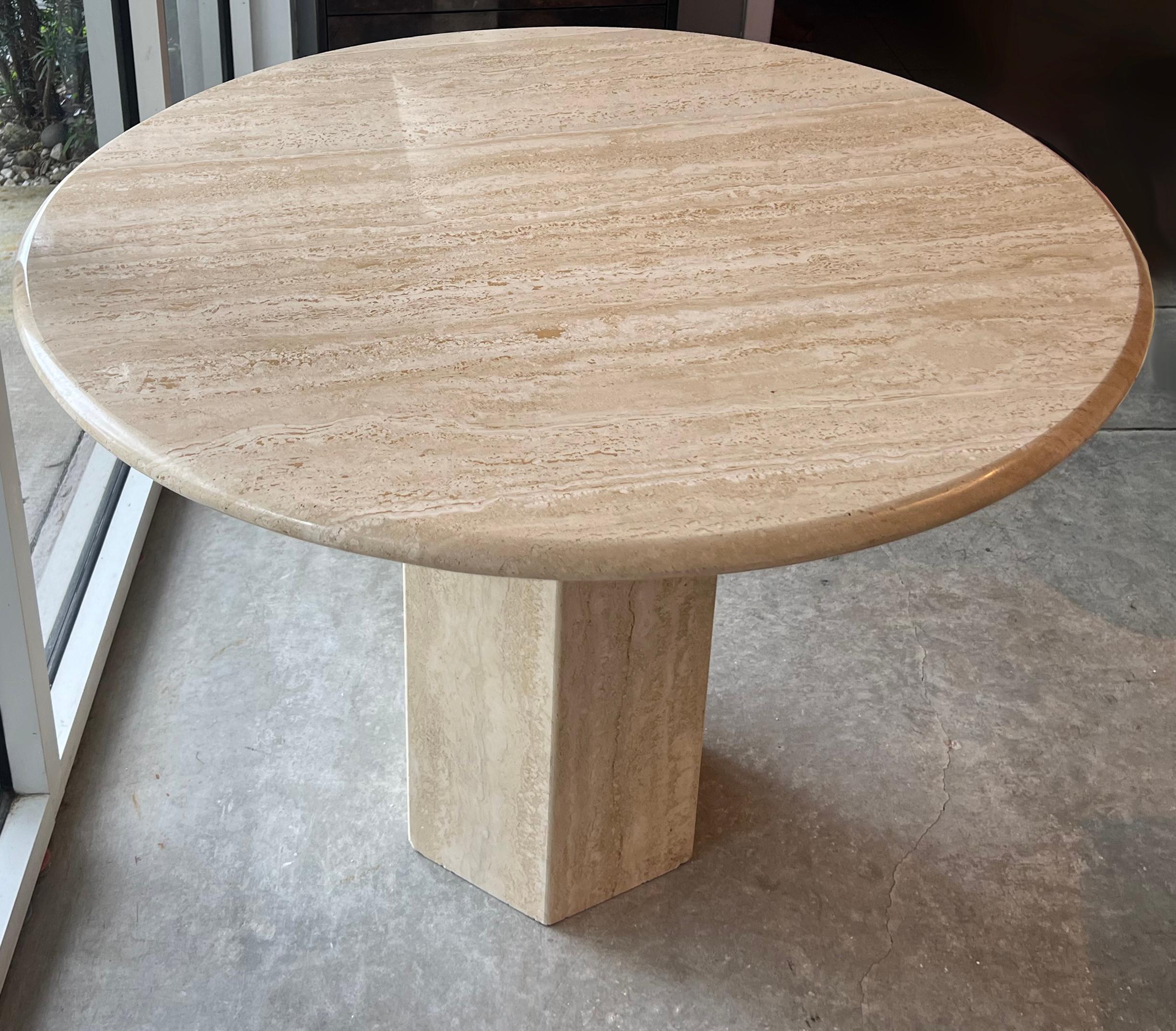 Post-Modern Vintage Italian Post Modern Polished Travertine Dining Table