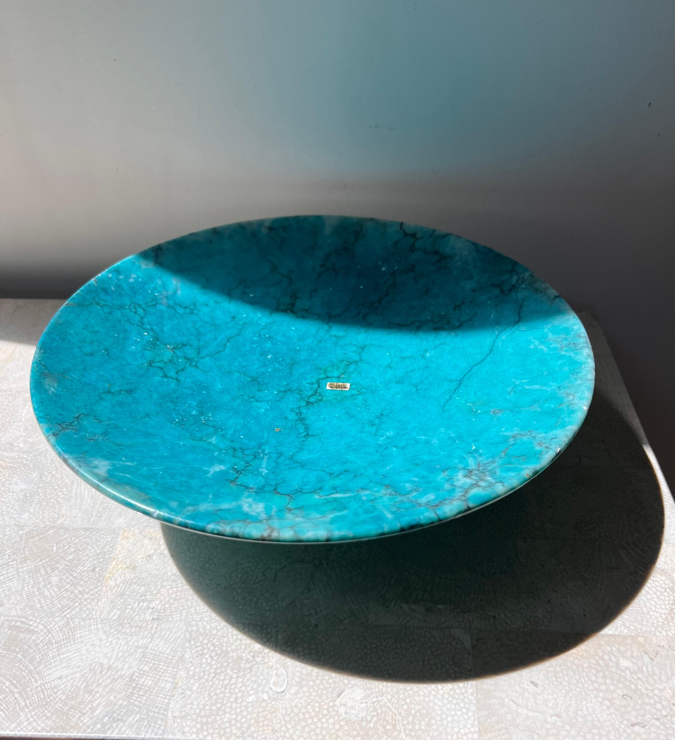 Vintage Italian Postmodern Blue Marble Pedestal Platter, Late 1960s 5