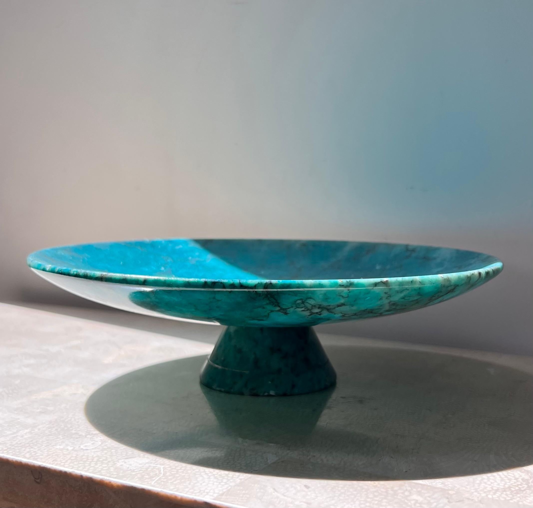 Vintage Italian Postmodern Blue Marble Pedestal Platter, Late 1960s 6