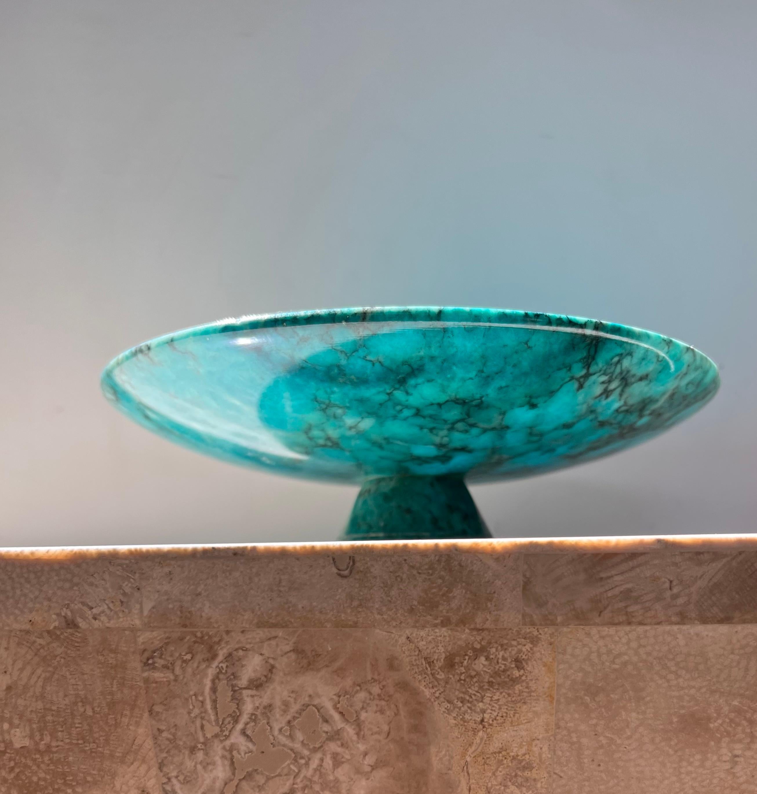 Vintage Italian Postmodern Blue Marble Pedestal Platter, Late 1960s 7