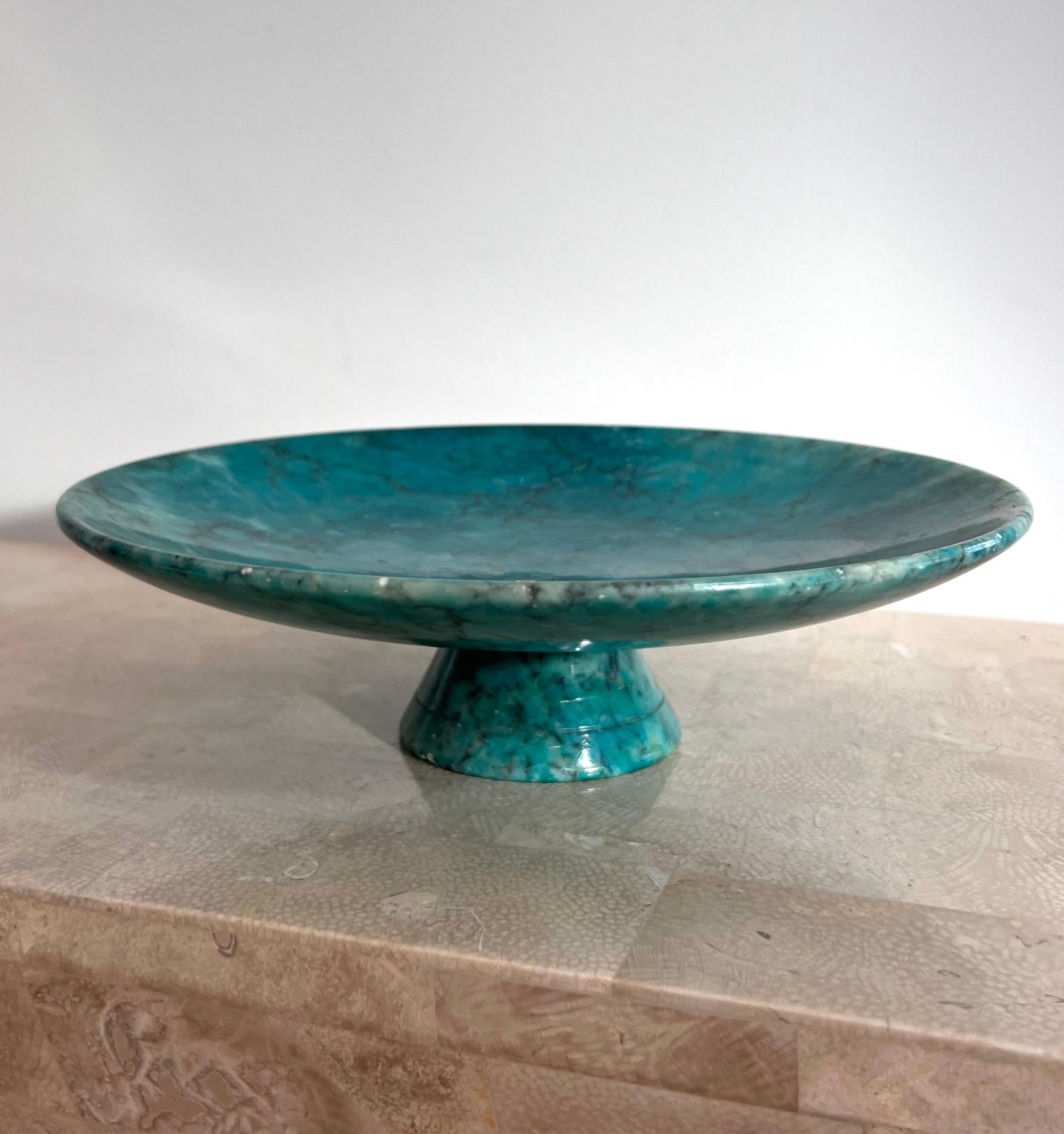 Vintage Italian Postmodern Blue Marble Pedestal Platter, Late 1960s 10