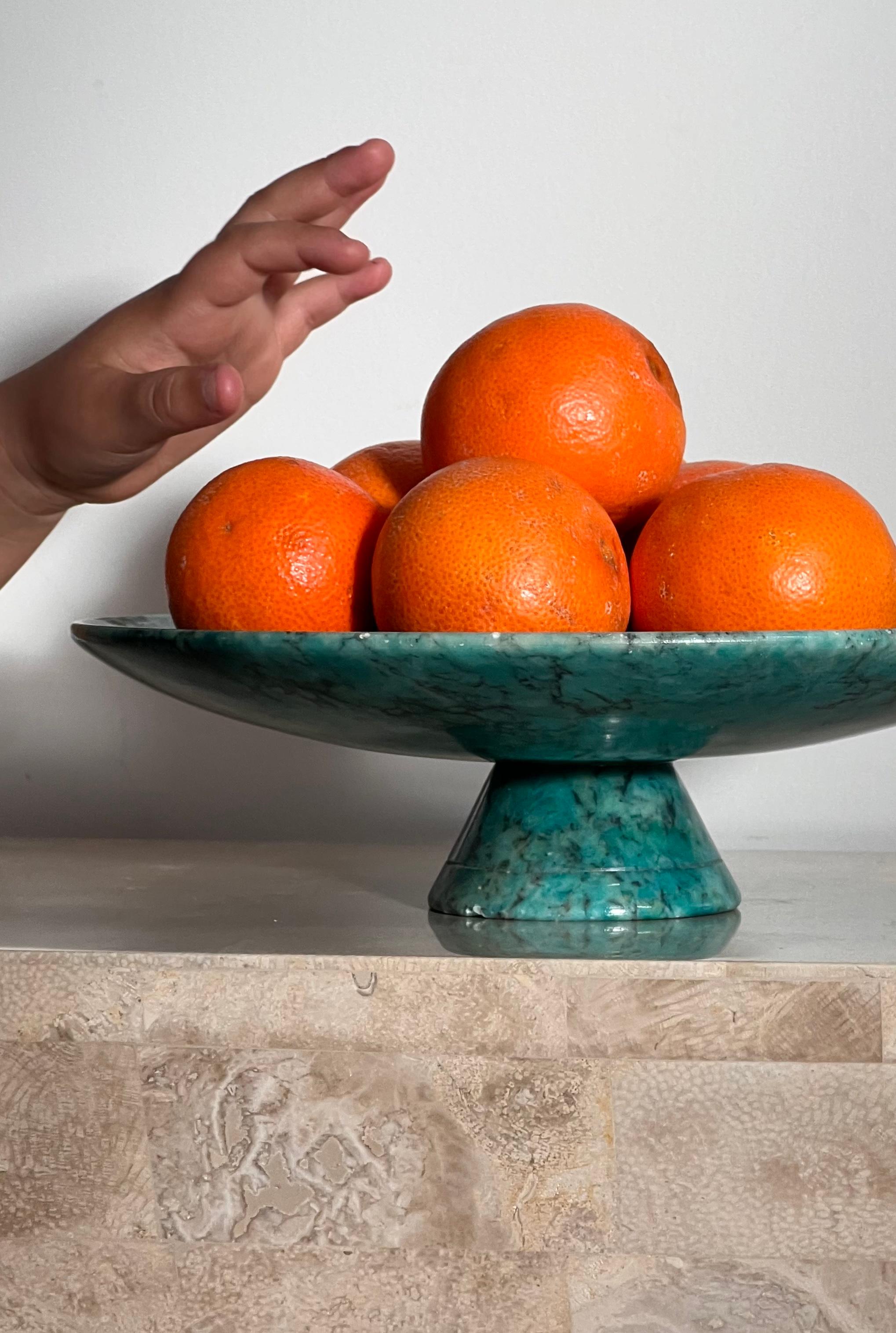 Vintage Italian Postmodern Blue Marble Pedestal Platter, Late 1960s 13