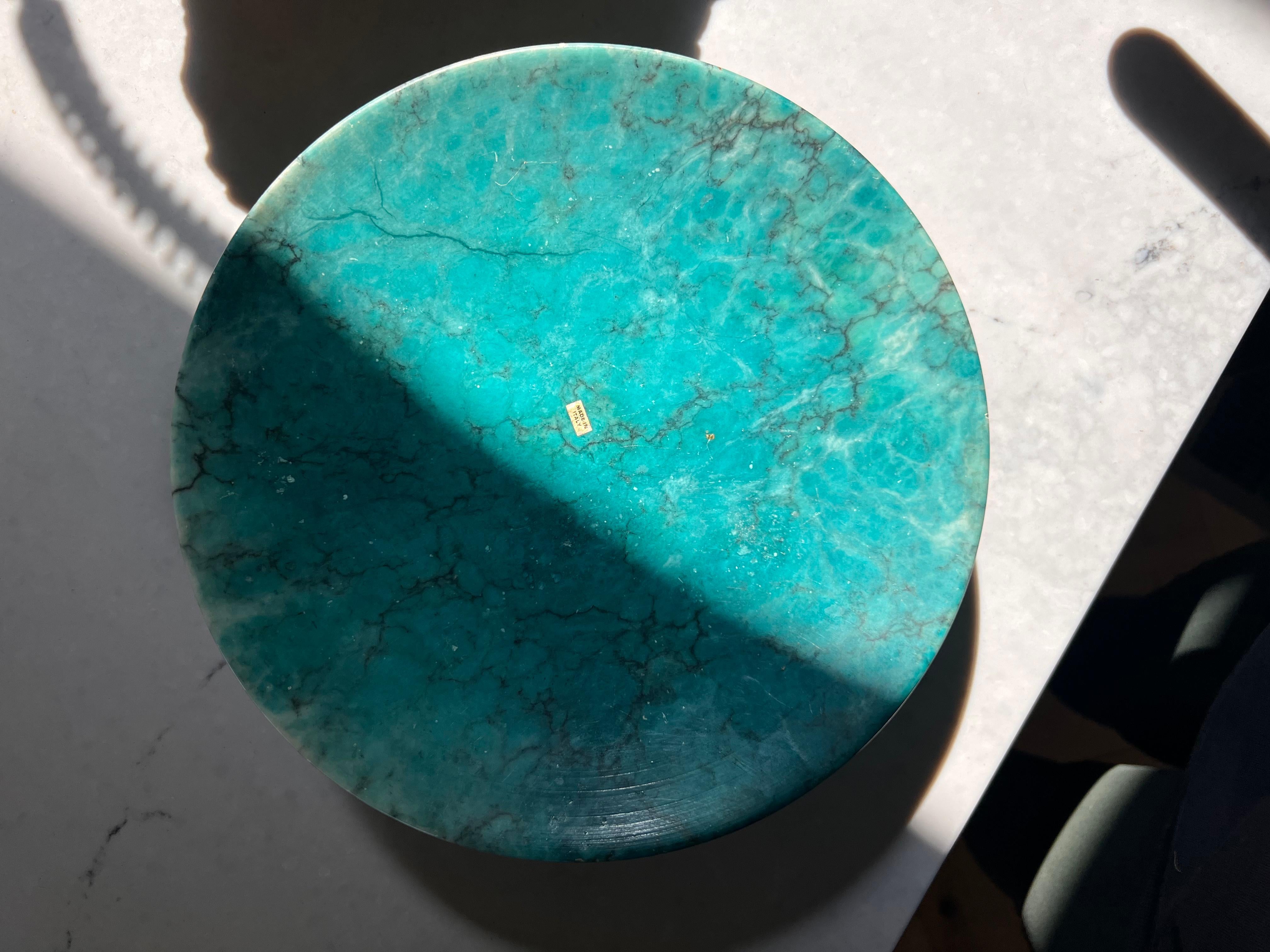 Vintage Italian Postmodern Blue Marble Pedestal Platter, Late 1960s 15