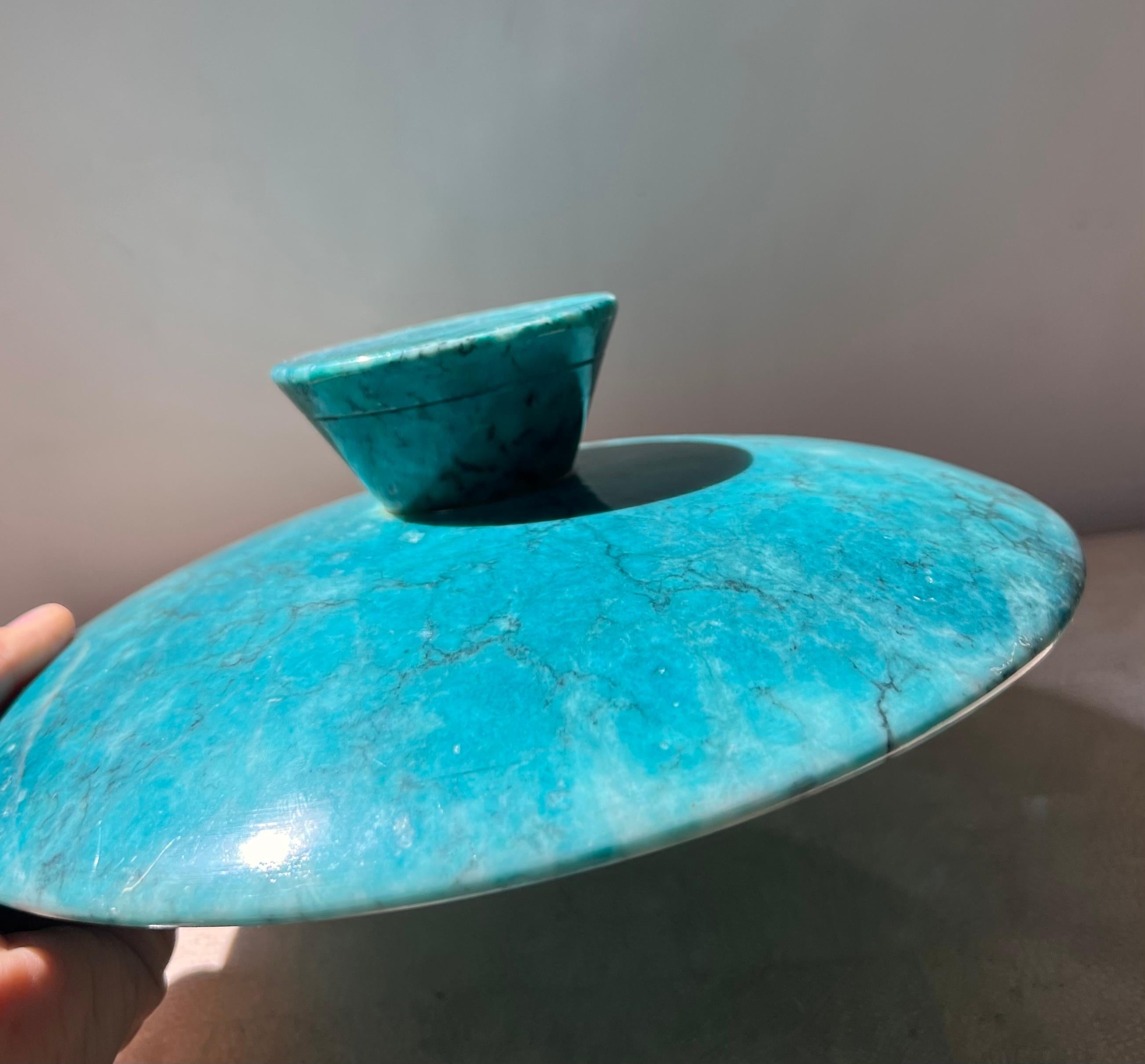 Vintage Italian Postmodern Blue Marble Pedestal Platter, Late 1960s 1