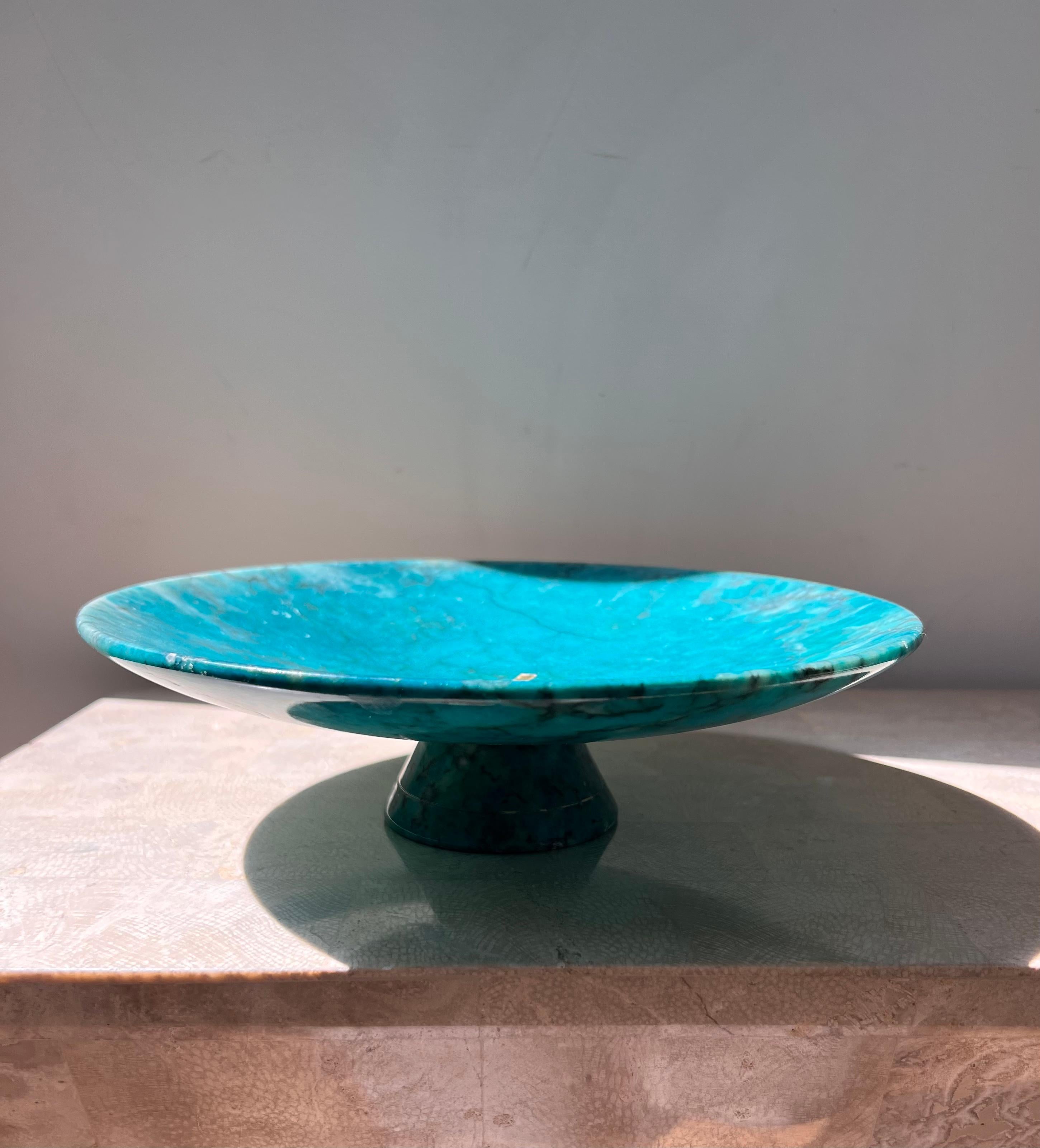 Vintage Italian Postmodern Blue Marble Pedestal Platter, Late 1960s 2