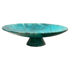 Vintage Italian Postmodern Blue Marble Pedestal Platter, Late 1960s