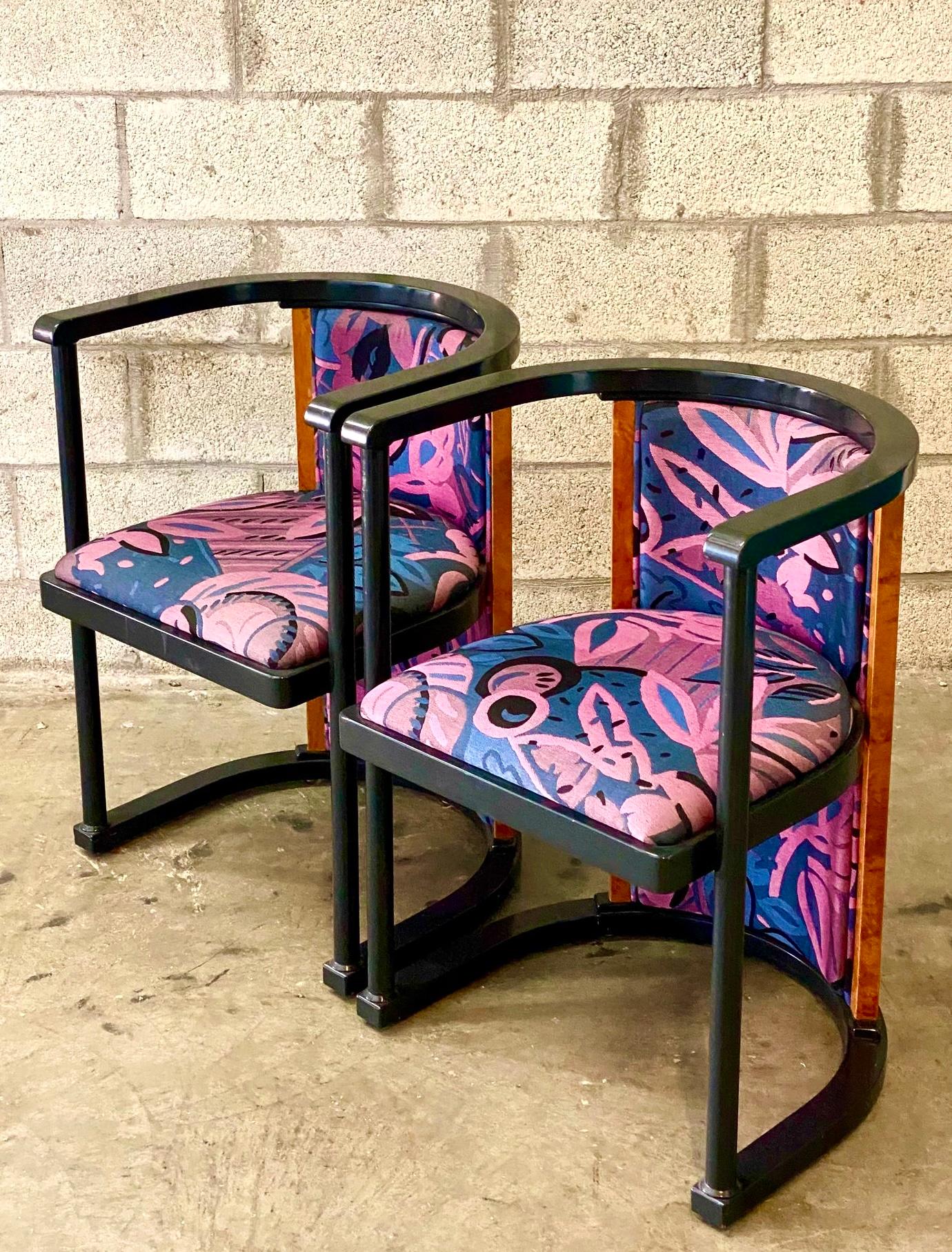 Vintage Italian Postmodern Elle Due Arredamenti Burl Wood Side Chairs, a Pair 1