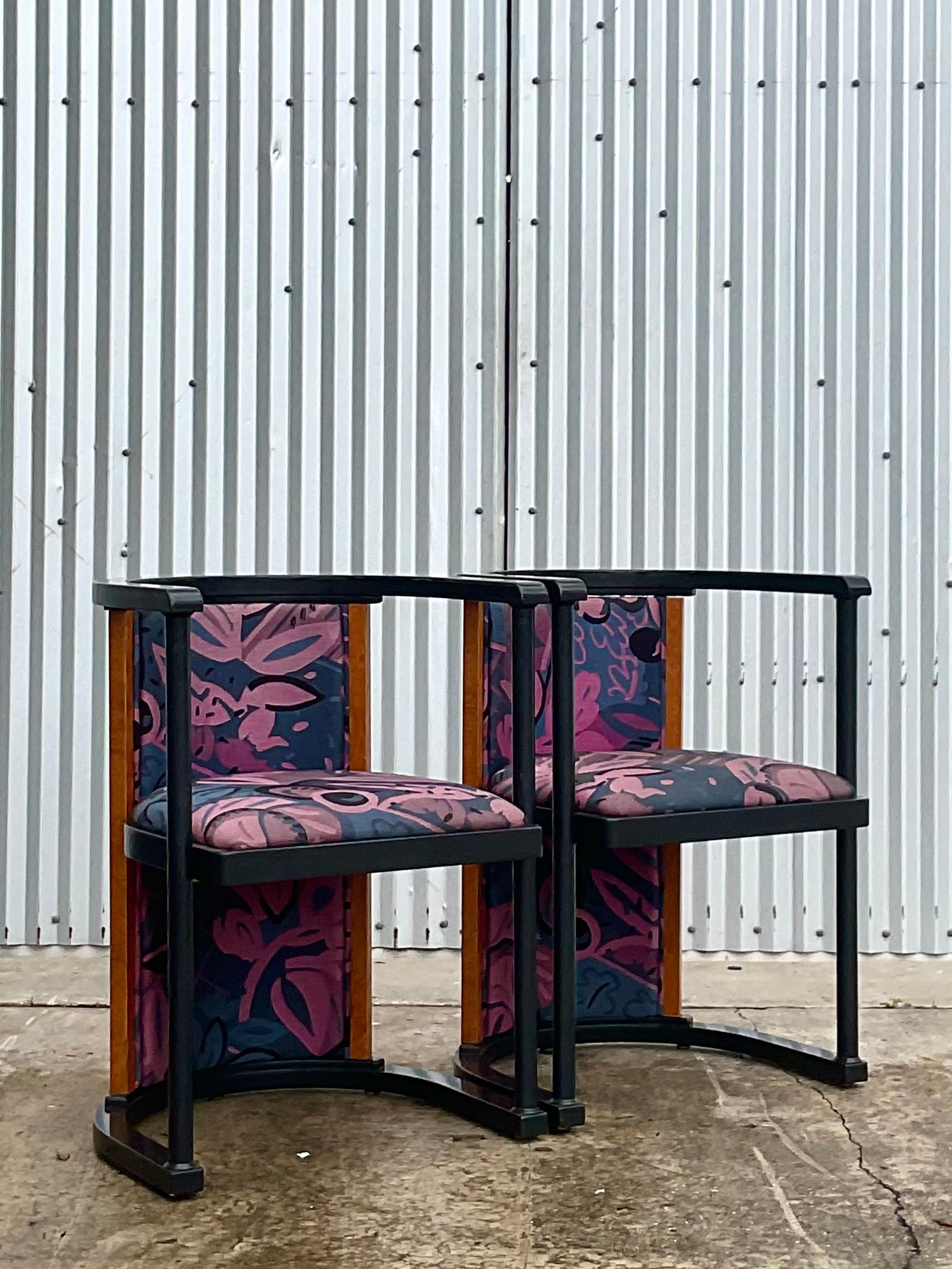 Vintage Italian Postmodern Elle Due Arredamenti Burl Wood Side Chairs, a Pair 2