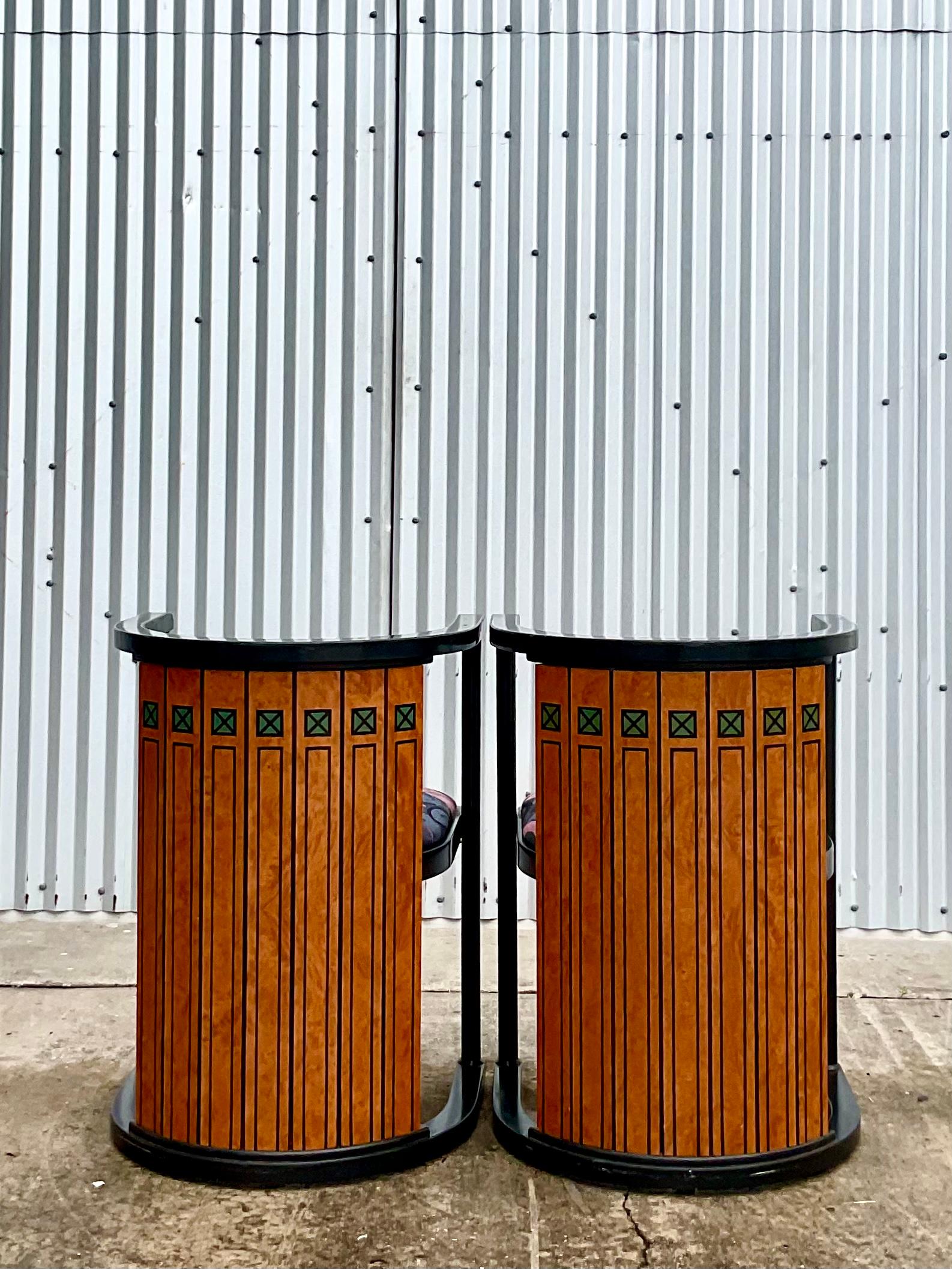 Vintage Italian Postmodern Elle Due Arredamenti Burl Wood Side Chairs, a Pair 3