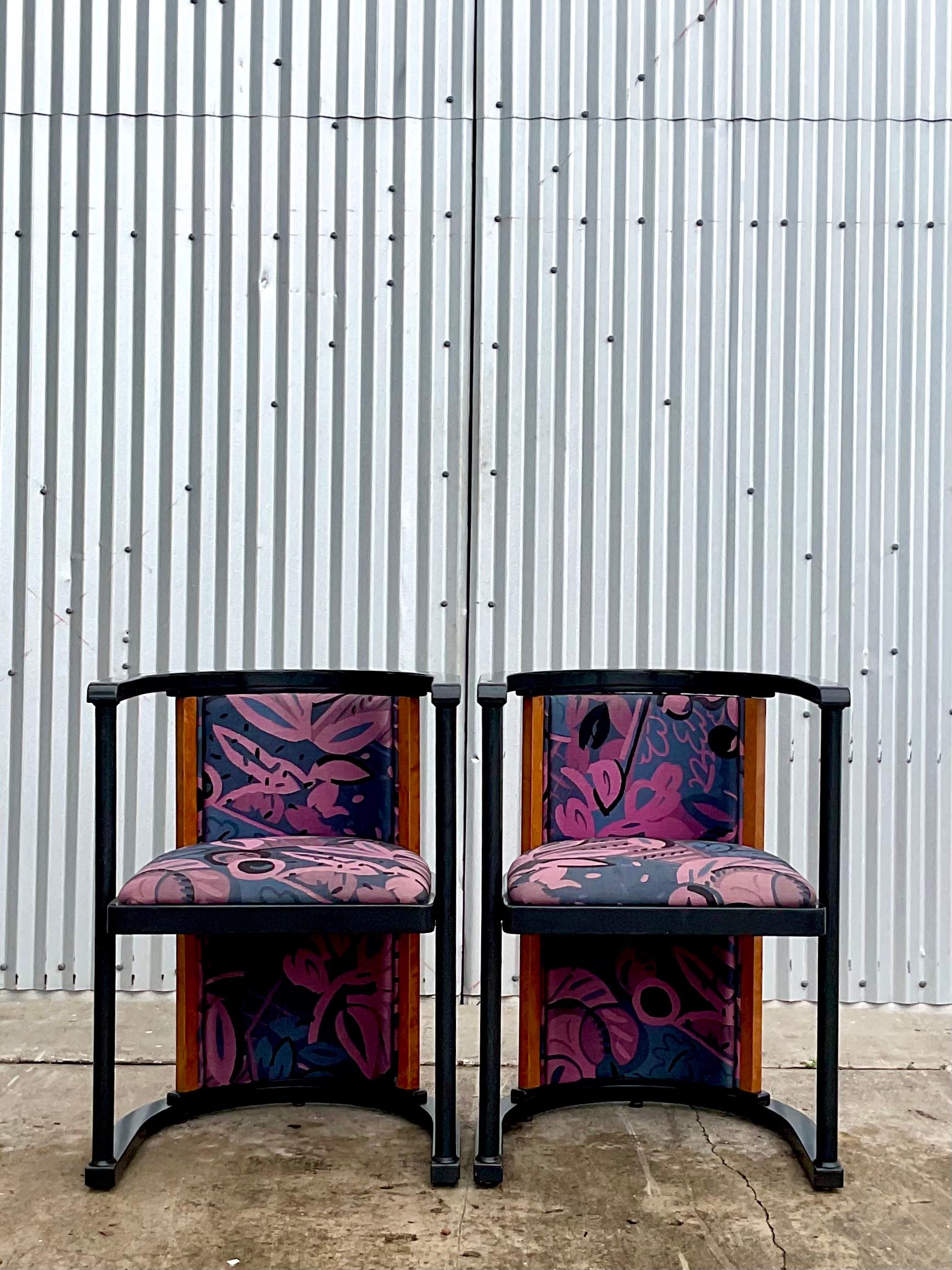Vintage Italian Postmodern Elle Due Arredamenti Burl Wood Side Chairs, a Pair 4