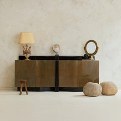 Vintage Italian Postmodern Enfilade Credenza in Black Lacquer + Birdseye Maple