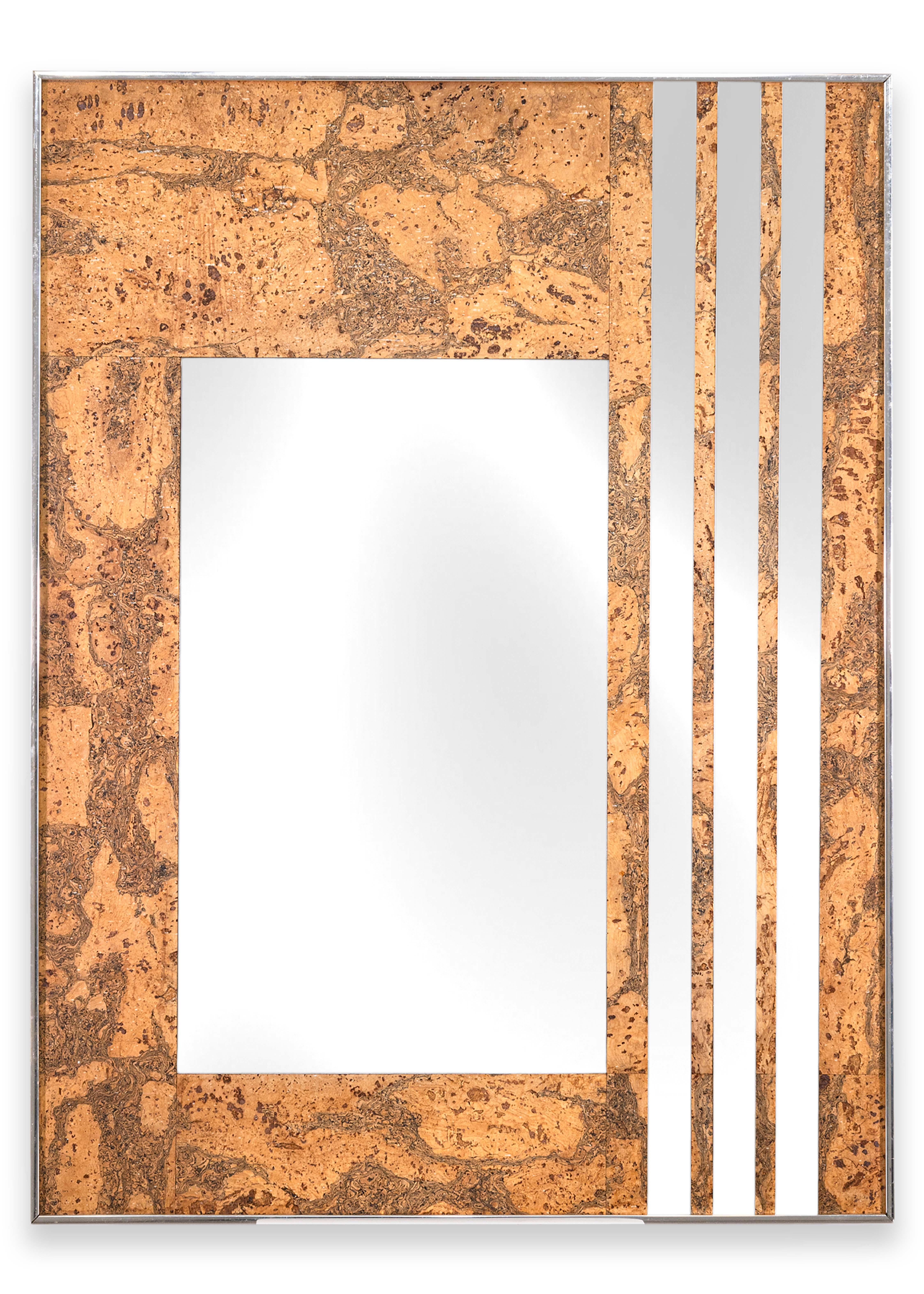 Italienischer postmoderner geometrischer Vintage-Korkenspiegel mit gebürstetem Chromrahmen, Vintage im Angebot 4