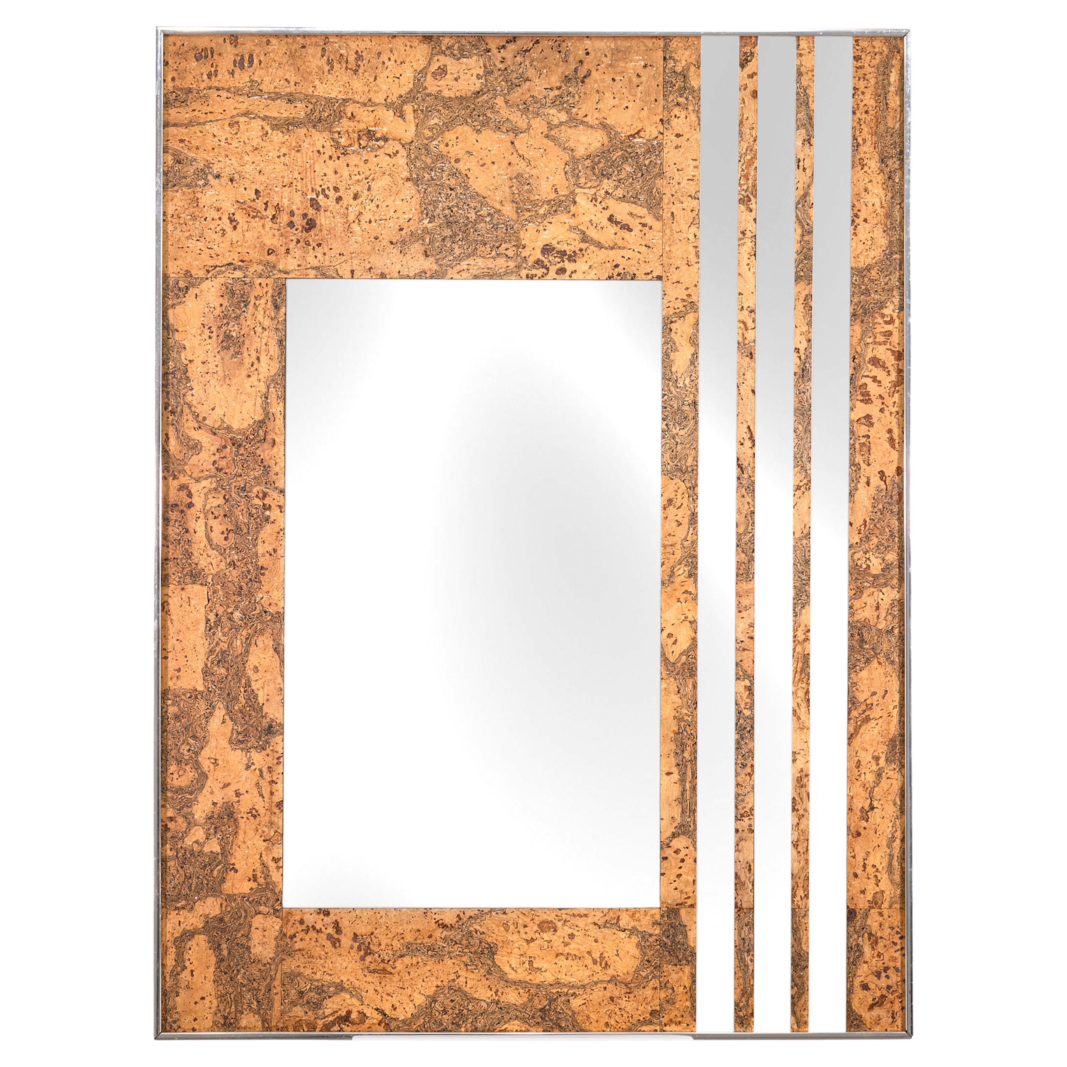 Italienischer postmoderner geometrischer Vintage-Korkenspiegel mit gebürstetem Chromrahmen, Vintage im Angebot