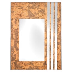 Italienischer postmoderner geometrischer Vintage-Korkenspiegel mit gebürstetem Chromrahmen, Vintage