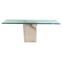 Postmodern Italian Travertine Marble Console table with Floating Orb, 1970s