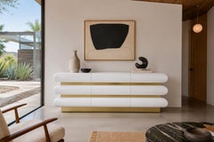 Vintage Italian Postmodern White Lacquer and Brass Dresser, 1980s
