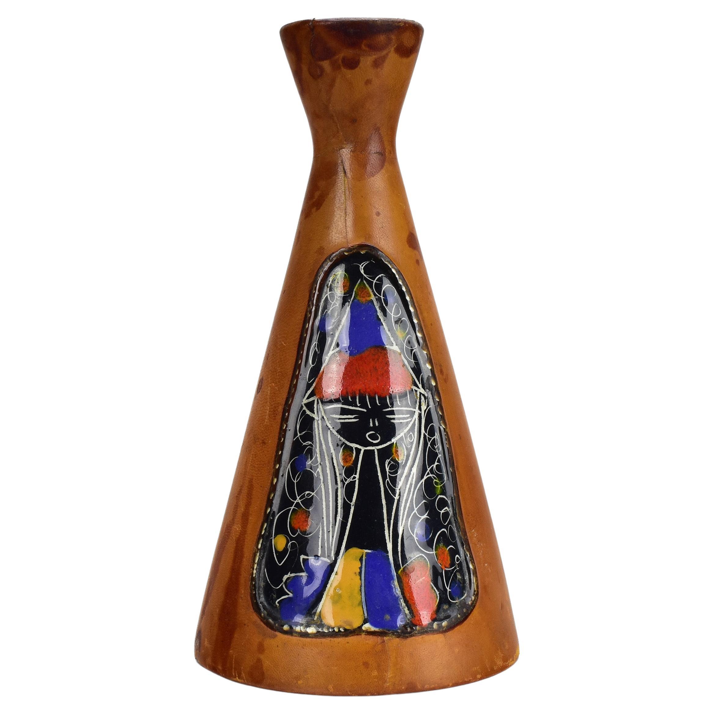 Italienische Diabolo-Vase aus Keramik und Leder von Marcello Fantoni für Raymor, Vintage