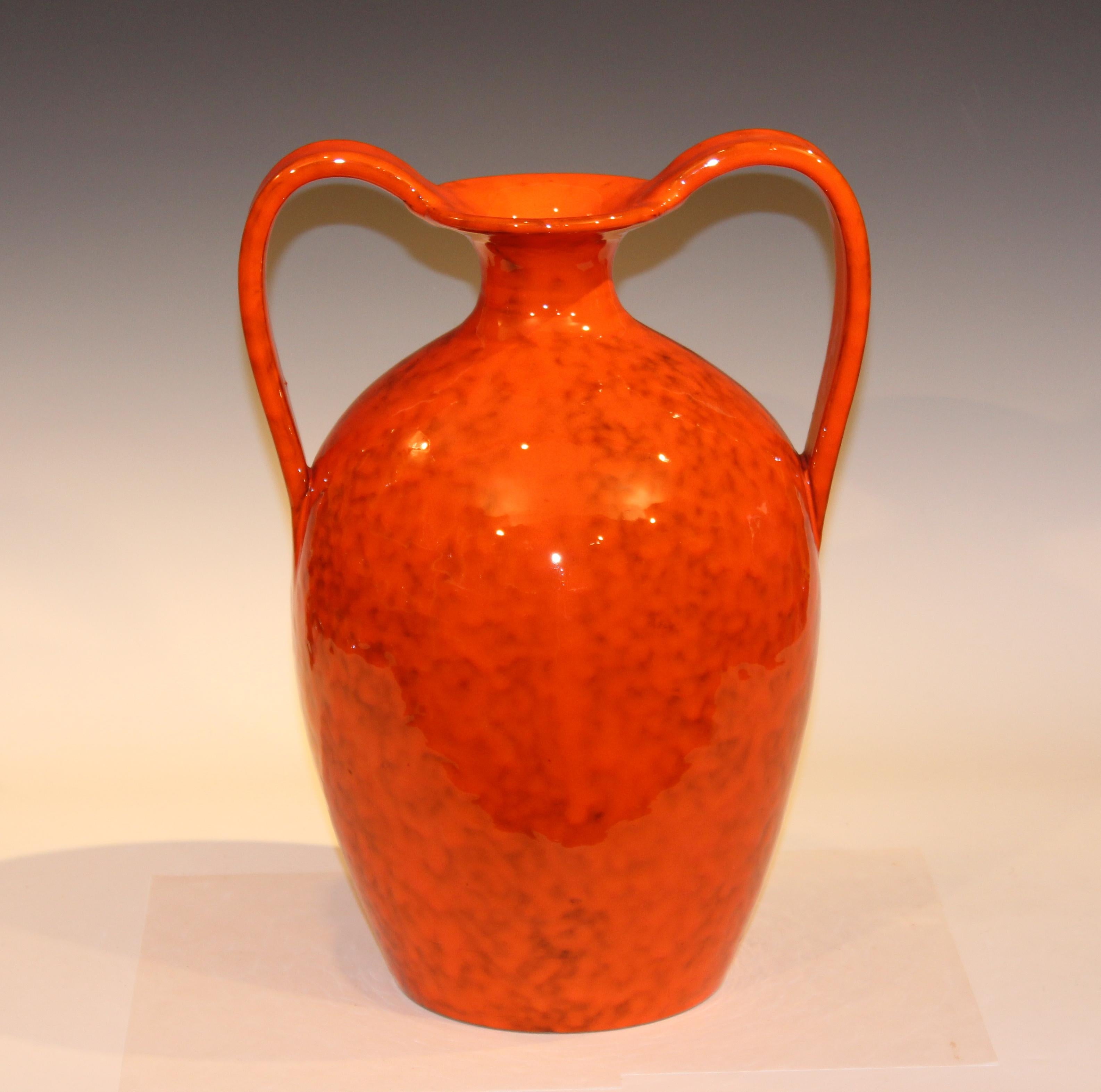 Vintage Italian Pottery Bright Atomic Orange Italica Ars Rosenthal-Netter Vase In Excellent Condition In Wilton, CT