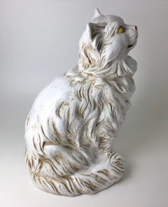 Vintage Italian Pottery Large White Cat Figure Statue Sculpture