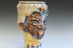 Vintage Italian Pottery Old Sicilian Caltagirone Head Vase Majolica Moor