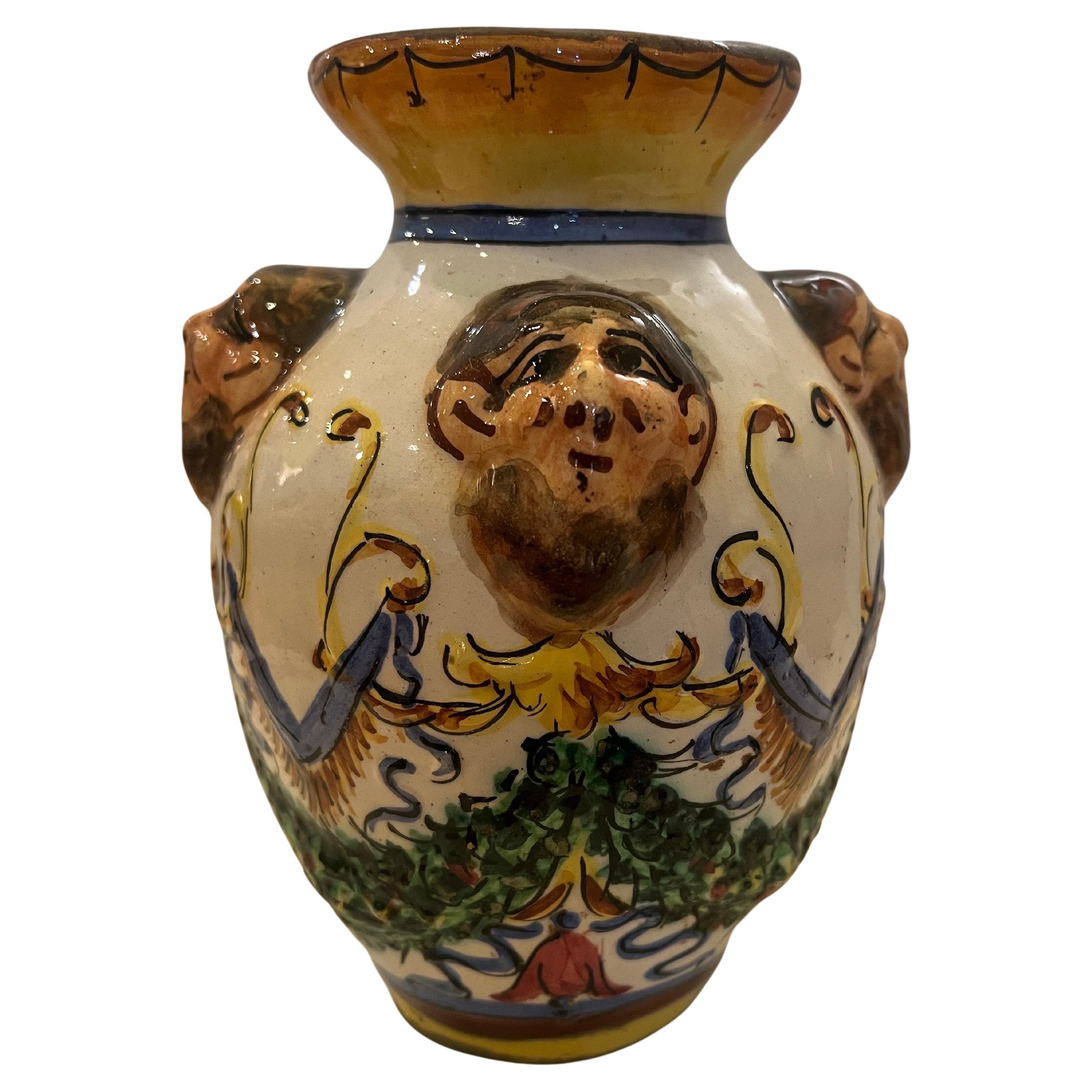 Vintage Italian Pottery Old Sicilian Caltagirone Head Vase Majolica Moor In Good Condition For Sale In San Diego, CA