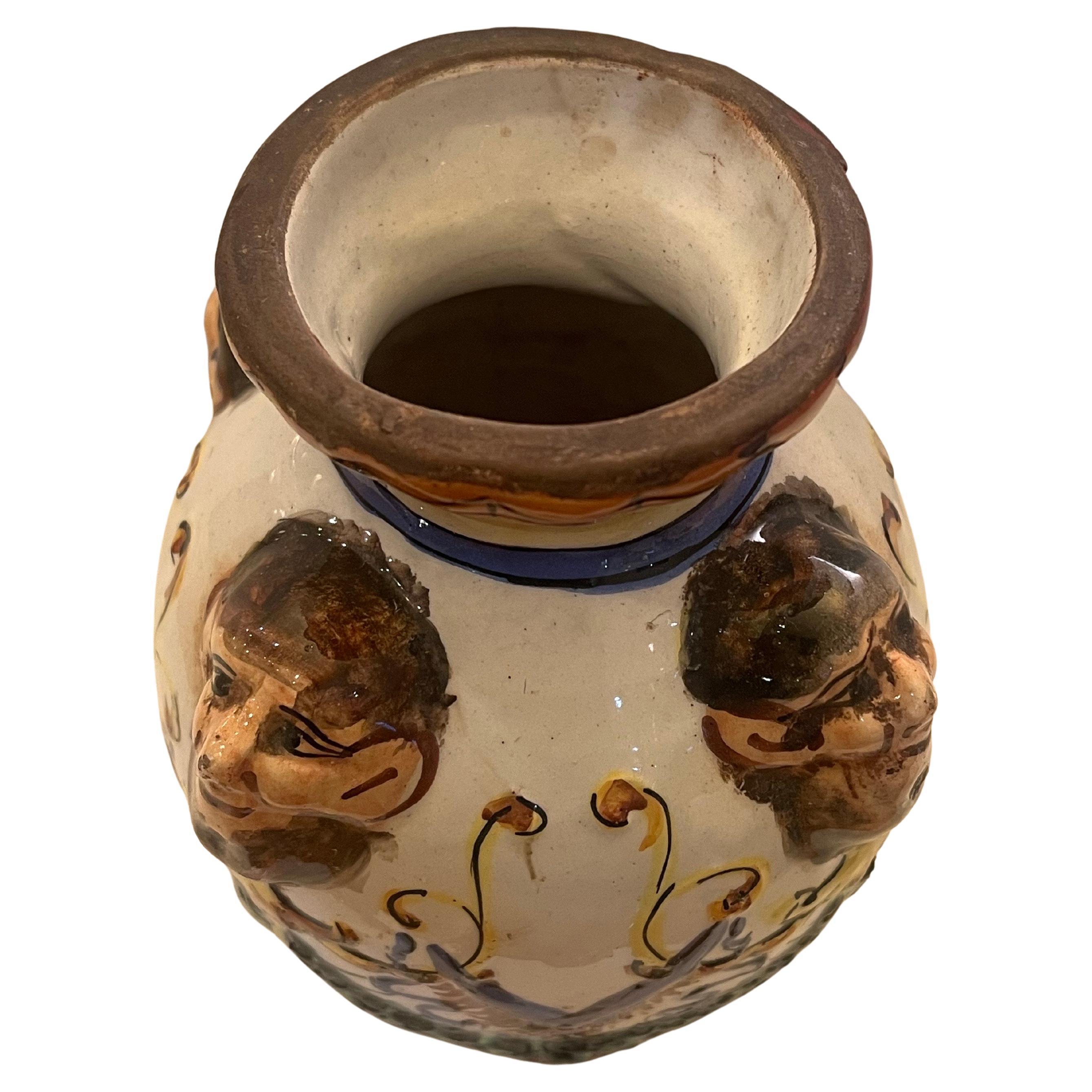 20th Century Vintage Italian Pottery Old Sicilian Caltagirone Head Vase Majolica Moor For Sale