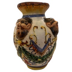 Vintage Italian Pottery Old Sicilian Caltagirone Head Vase Majolica Moor