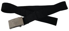 Cinturón italiano vintage Prada Milano de tela negra Hebilla con placa plateada con logotipo