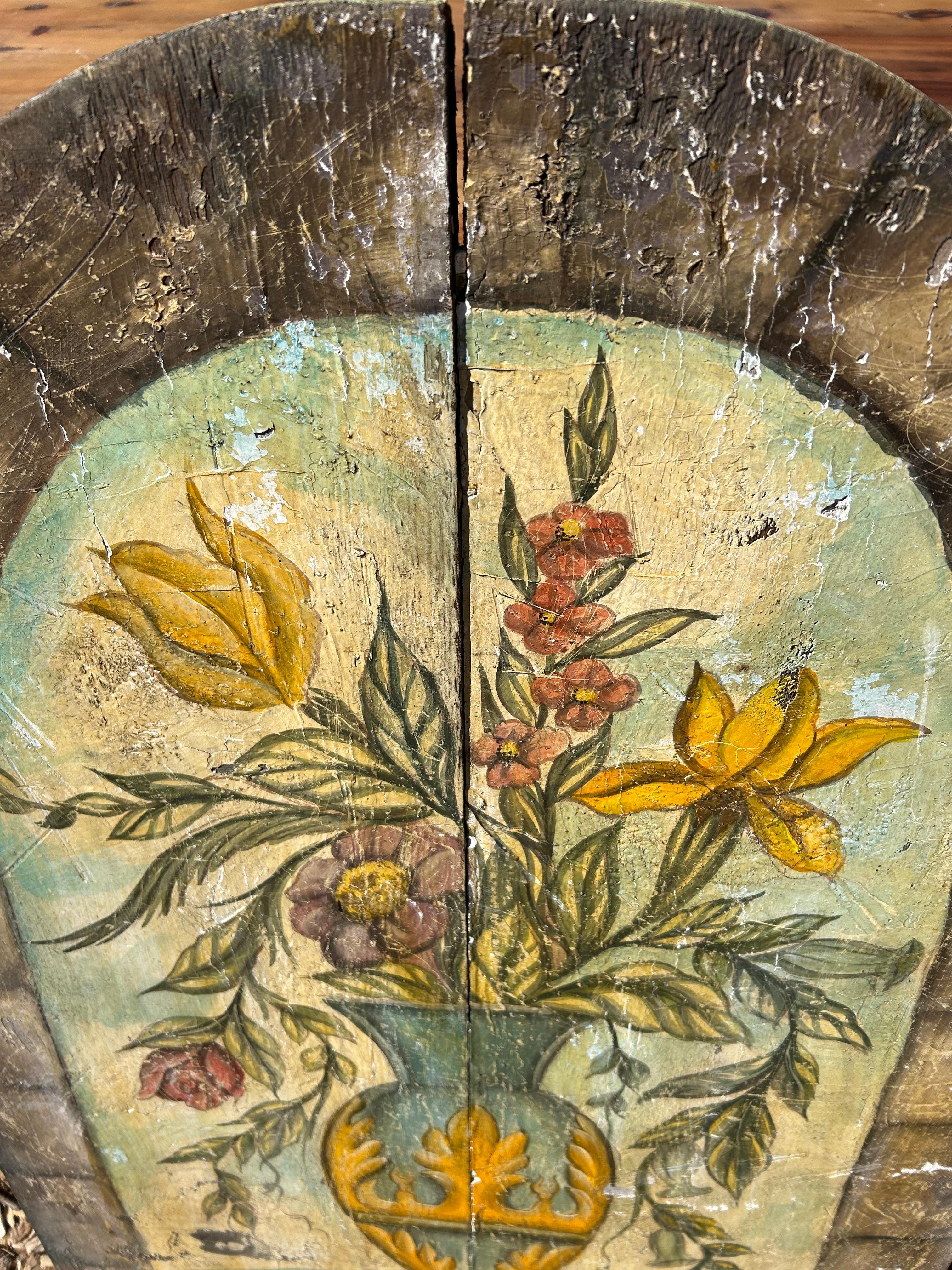 Vintage Italian Primitive Floral Painting on Reclaimed Wood For Sale 6