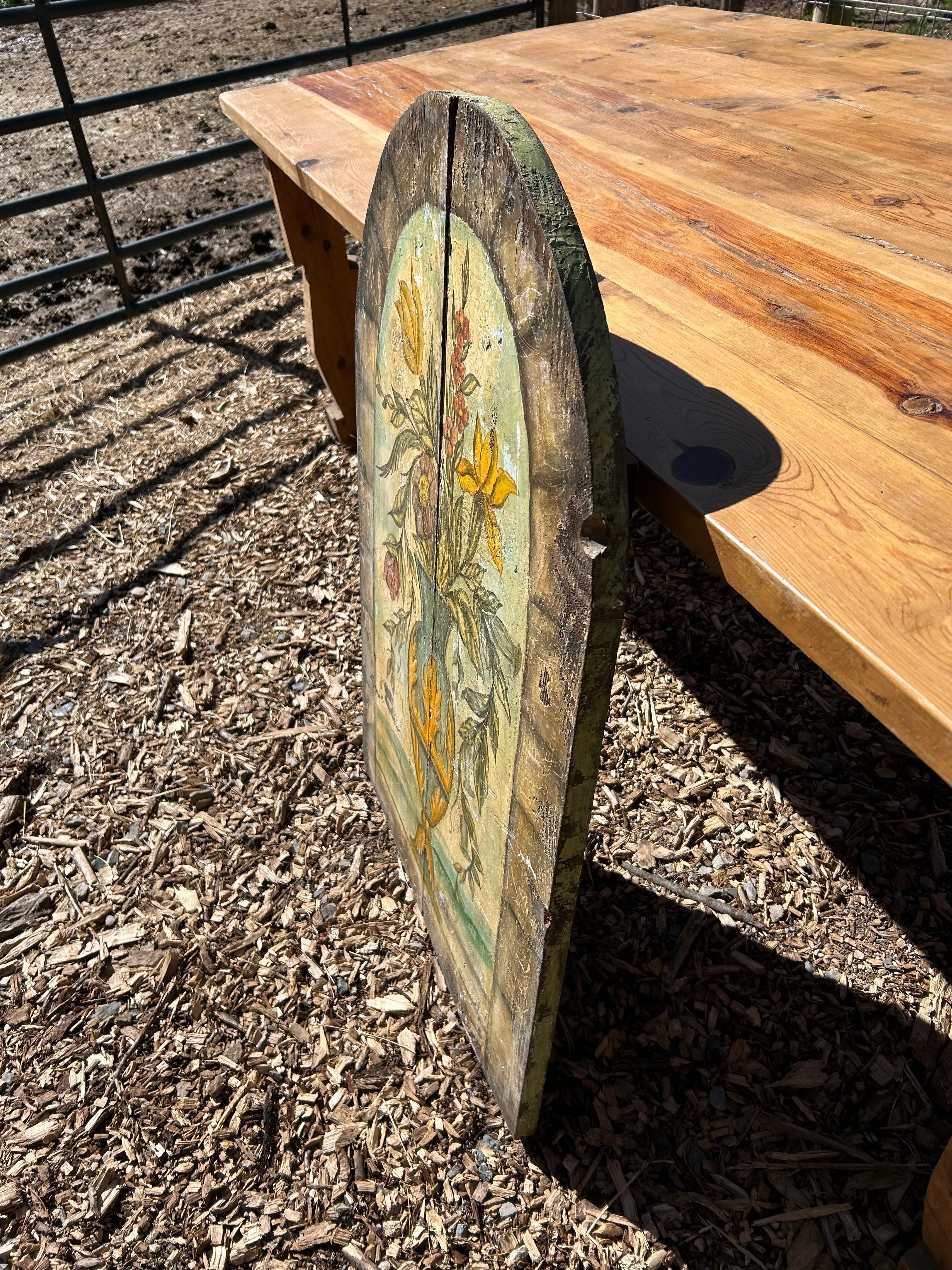 Vintage Italian Primitive Floral Painting on Reclaimed Wood For Sale 8