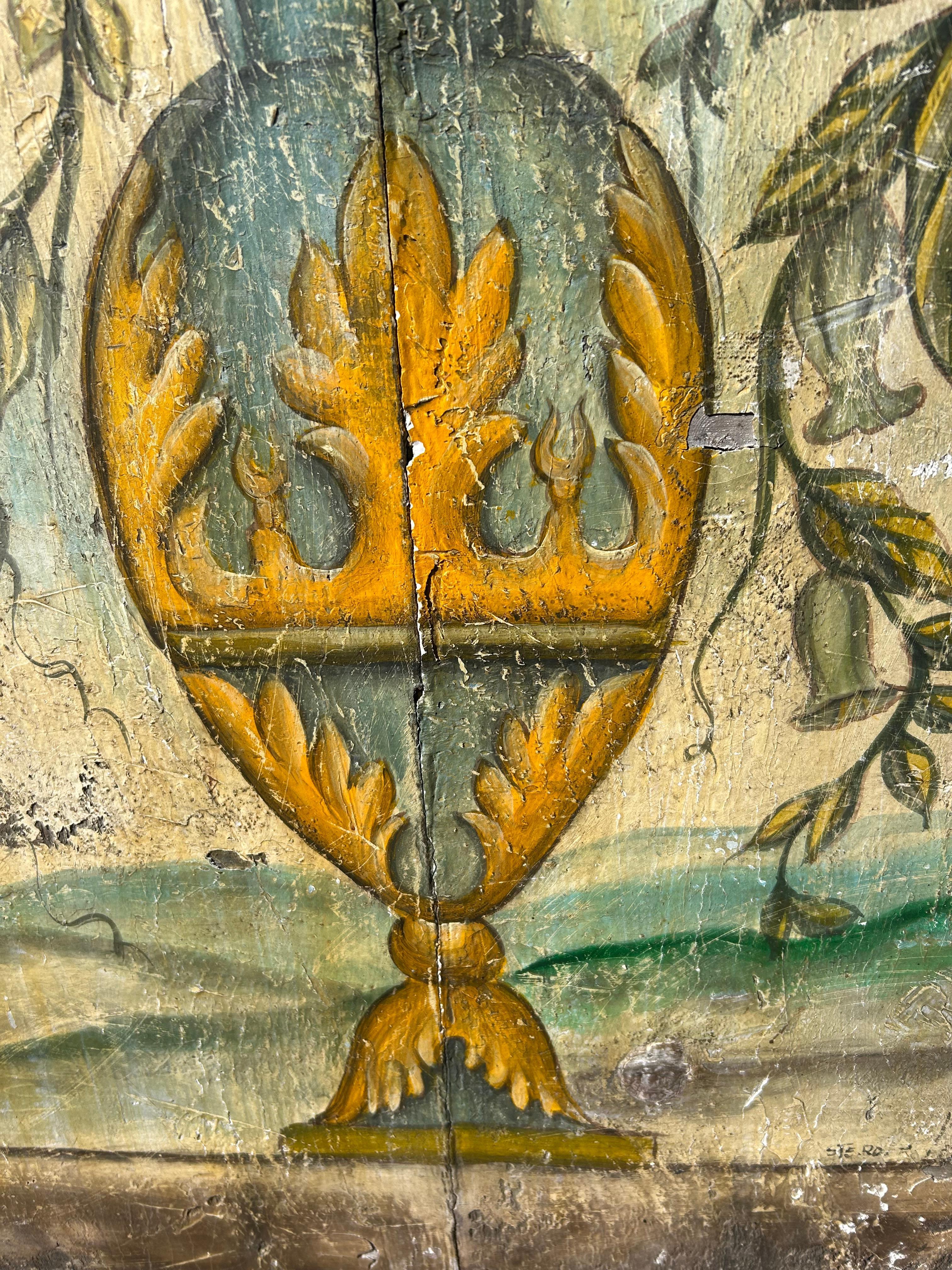 Vintage Italian Primitive Floral Painting on Reclaimed Wood In Good Condition For Sale In Hopewell, NJ