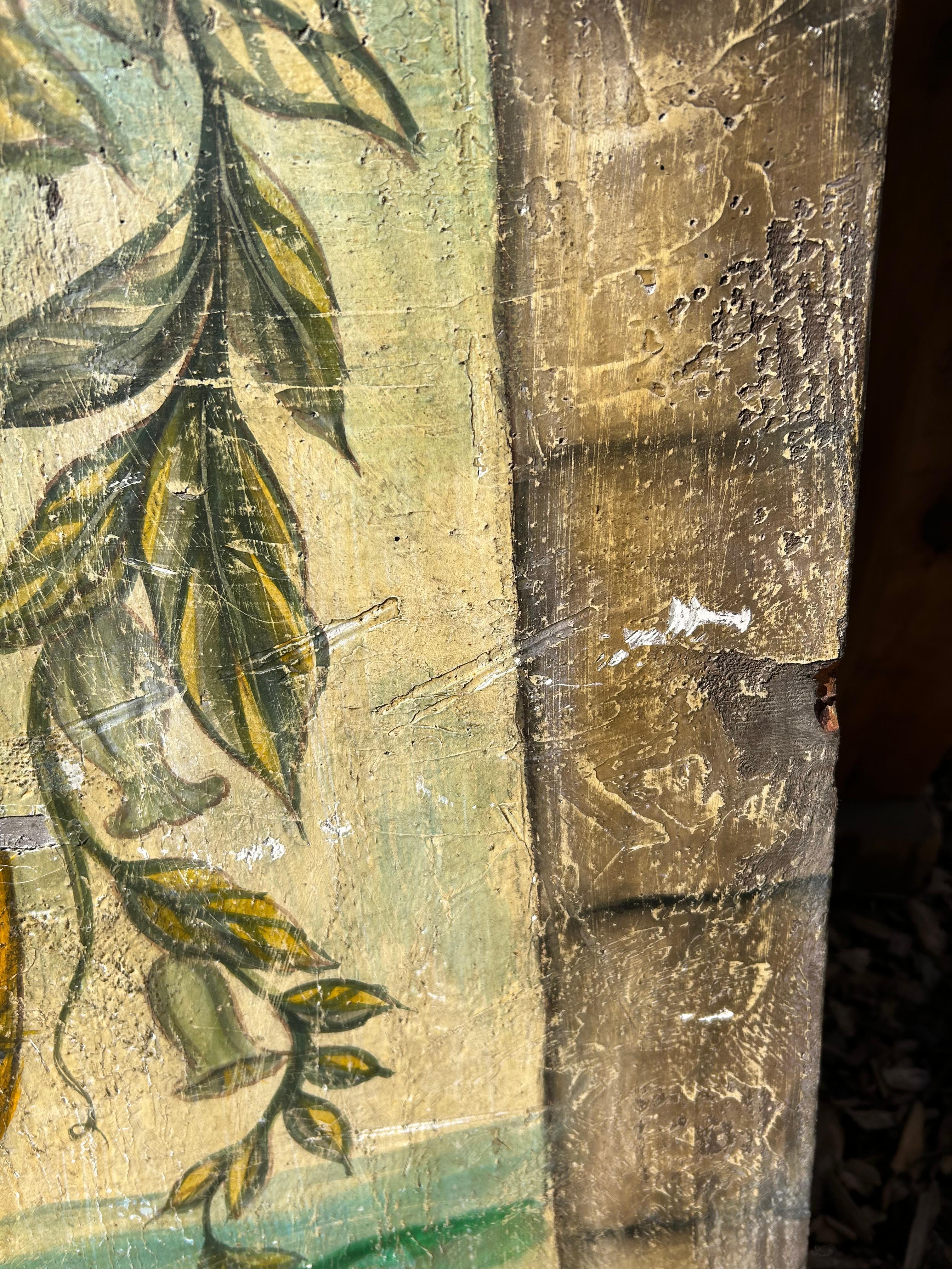 Vintage Italian Primitive Floral Painting on Reclaimed Wood For Sale 2