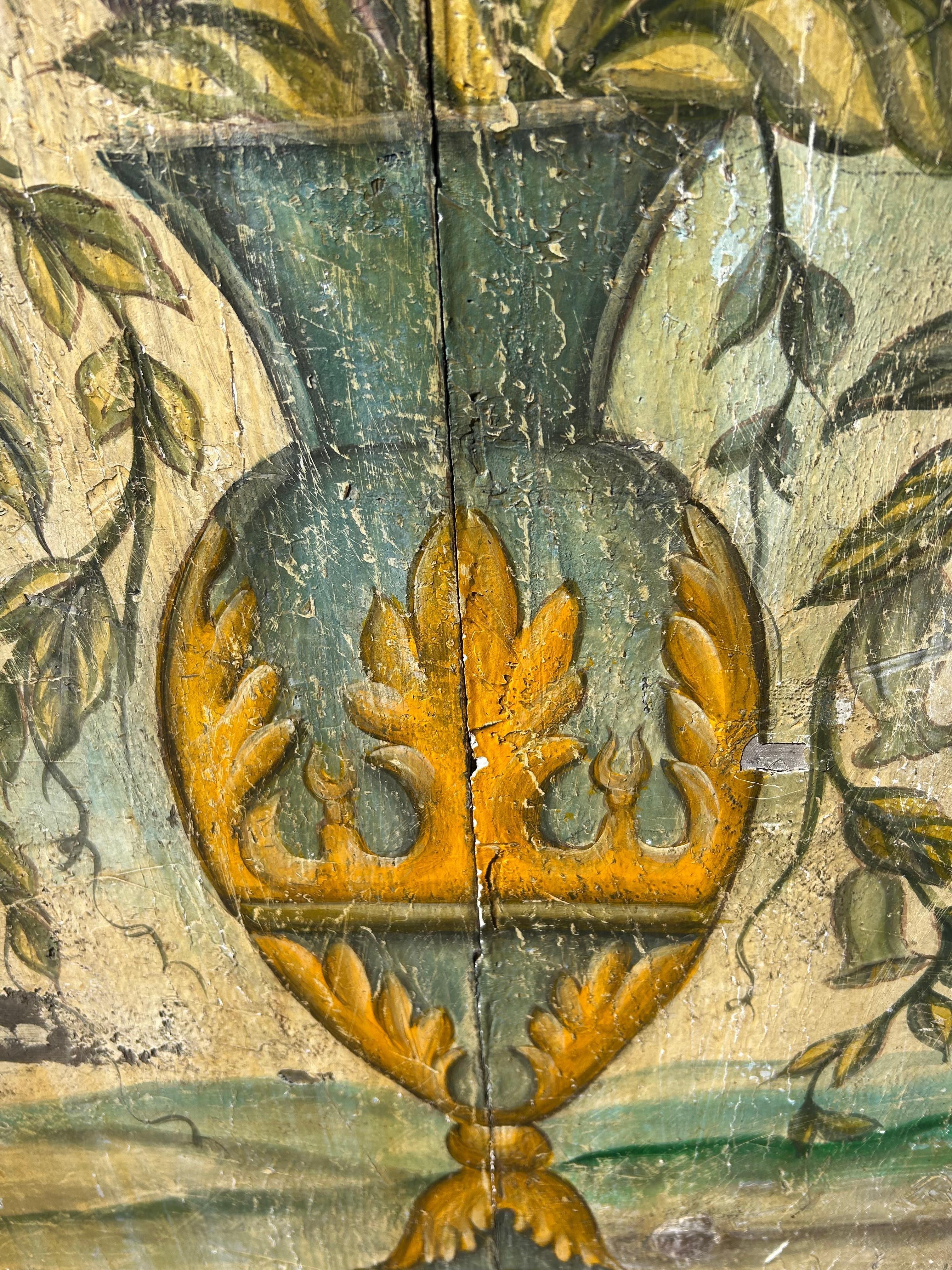 Vintage Italian Primitive Floral Painting on Reclaimed Wood For Sale 4