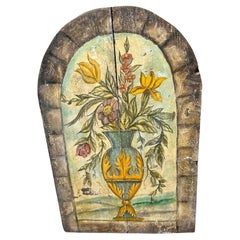 Vintage Italian Primitive Floral Painting on Reclaimed Wood