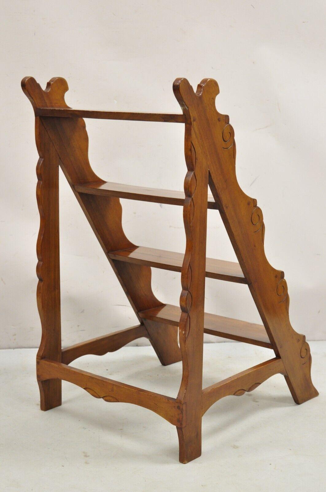 Vintage Italian Provincial Carved Olivewood Library Step Ladder Side Table For Sale 4