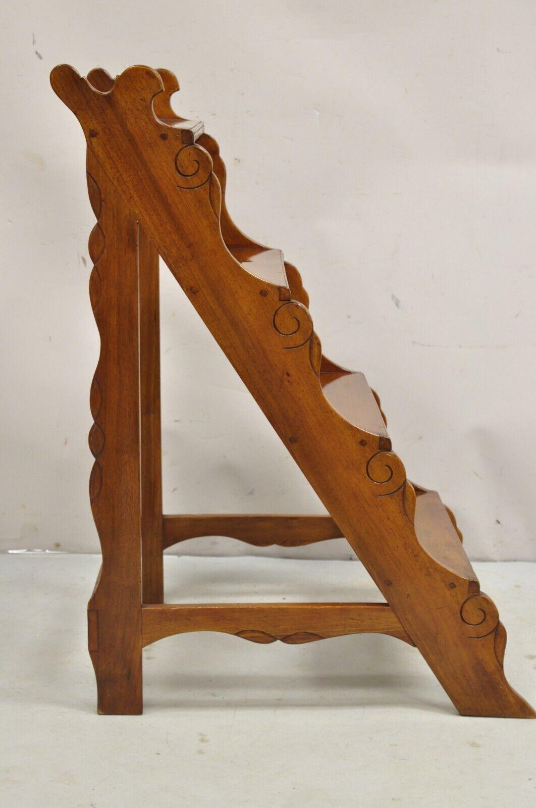 Vintage Italian Provincial Carved Olivewood Library Step Ladder Side Table For Sale 5