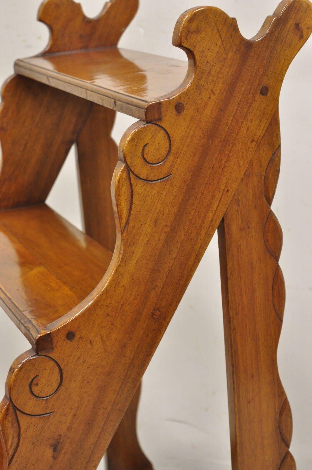 Vintage Italian Provincial Carved Olivewood Library Step Ladder Side Table For Sale 6