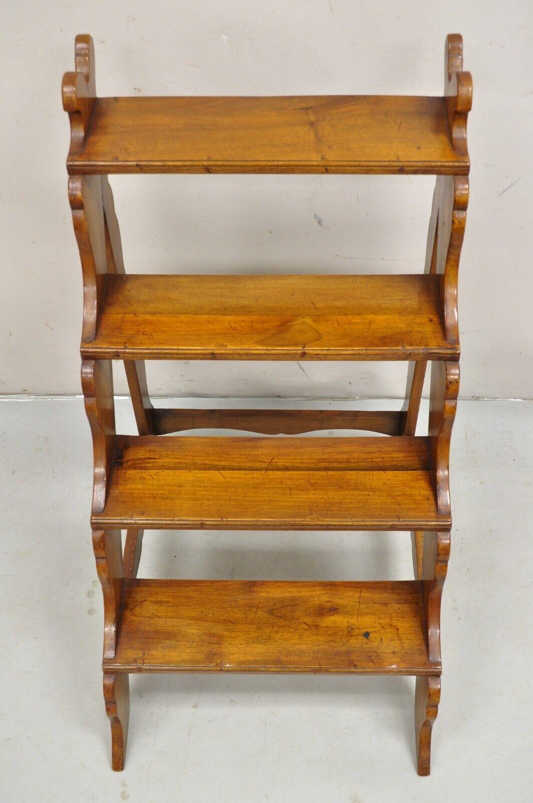 20th Century Vintage Italian Provincial Carved Olivewood Library Step Ladder Side Table For Sale