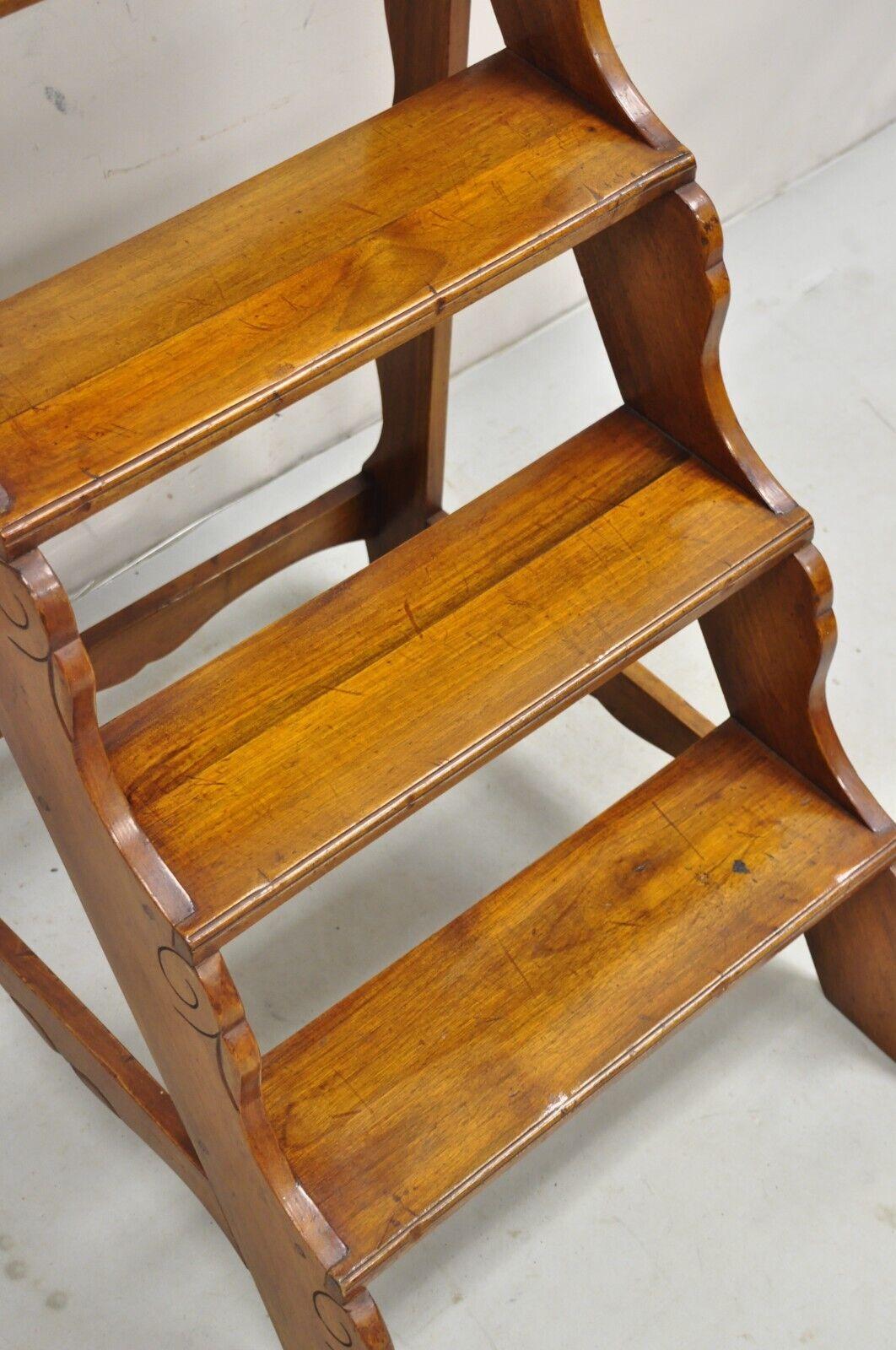 Wood Vintage Italian Provincial Carved Olivewood Library Step Ladder Side Table For Sale