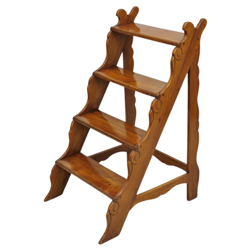 Vintage Italian Provincial Carved Olivewood Library Step Ladder Side Table For Sale