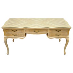 Vintage Italian Provincial French Country Sunburst Inlay Executive Writing Desk