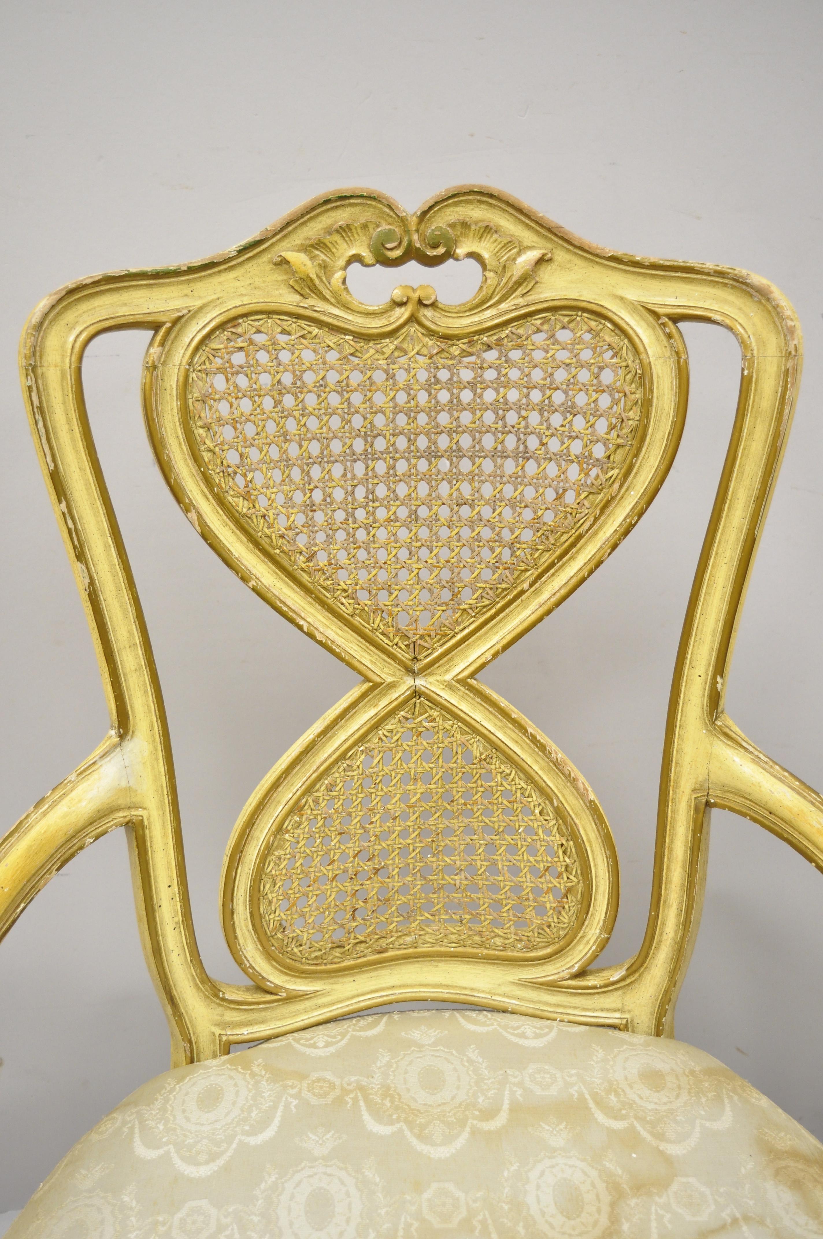Provincial français Fauteuils de salle à manger vintage à dossier canné jaune Louis XV de style provincial français italien en vente
