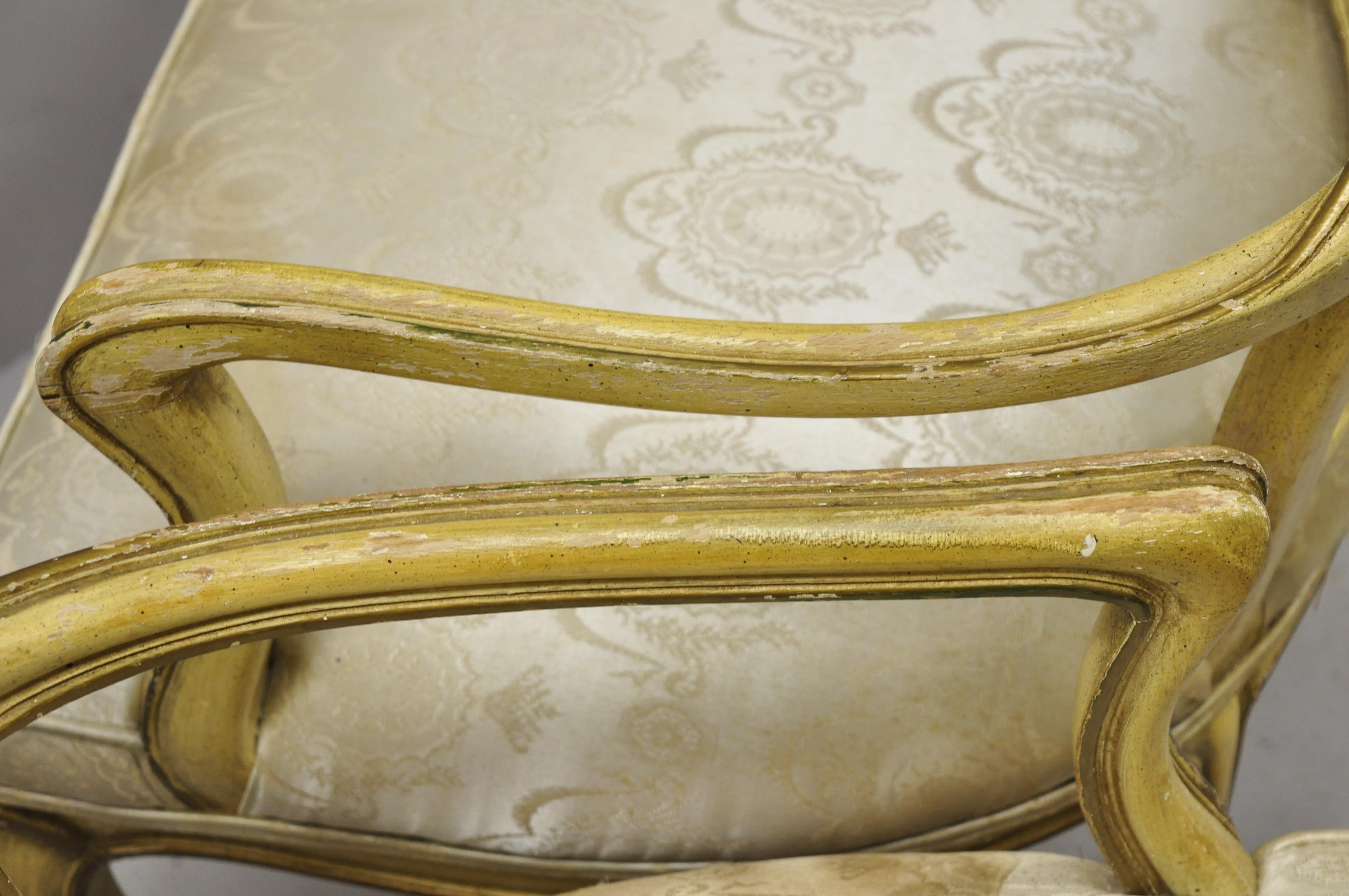 Vintage Italian Provincial French Louis XV Yellow Cane Back Dining Armchairs For Sale 3