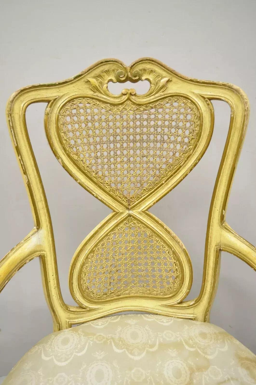 Unknown Vintage Italian Provincial French Louis XV Yellow Cane Dining Arm Chairs - Pair For Sale