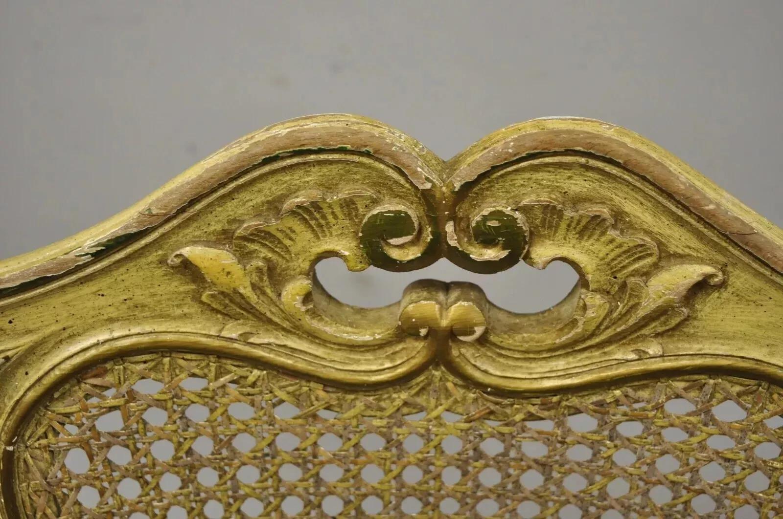 Vintage Italian Provincial French Louis XV Yellow Cane Dining Arm Chairs - Pair In Good Condition For Sale In Philadelphia, PA