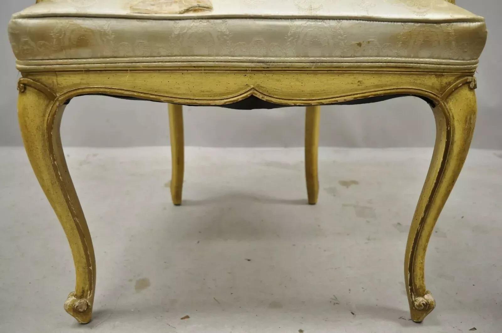 20th Century Vintage Italian Provincial French Louis XV Yellow Cane Dining Arm Chairs - Pair For Sale