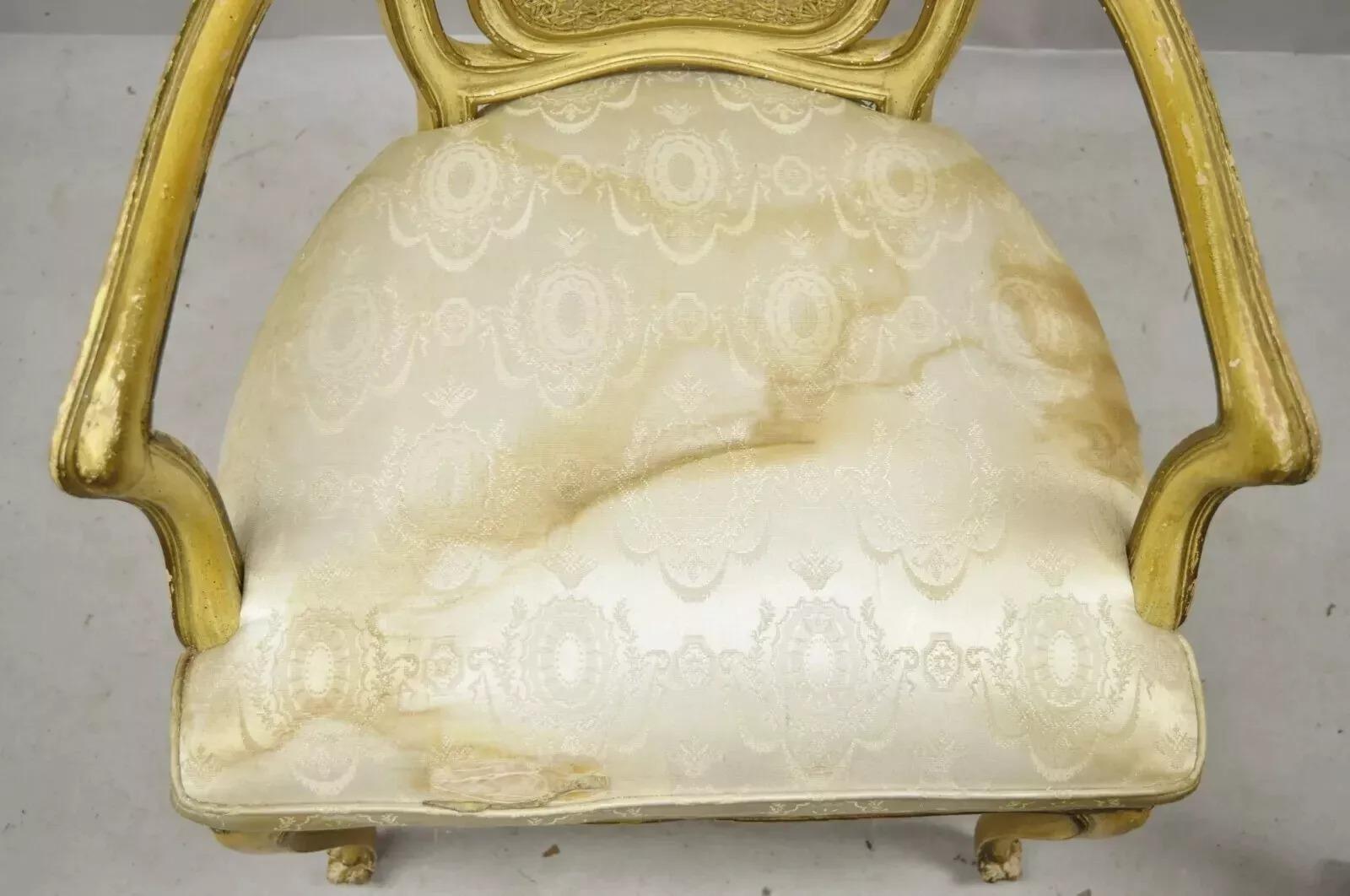 Vintage Italian Provincial French Louis XV Yellow Cane Dining Arm Chairs - Pair For Sale 1