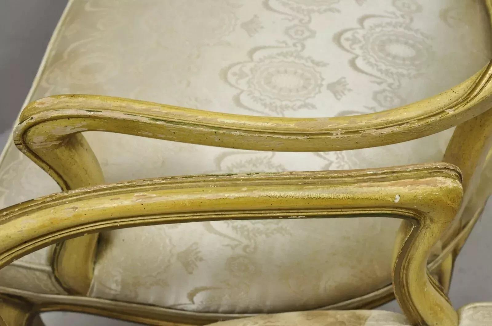 Vintage Italian Provincial French Louis XV Yellow Cane Dining Arm Chairs - Pair For Sale 3